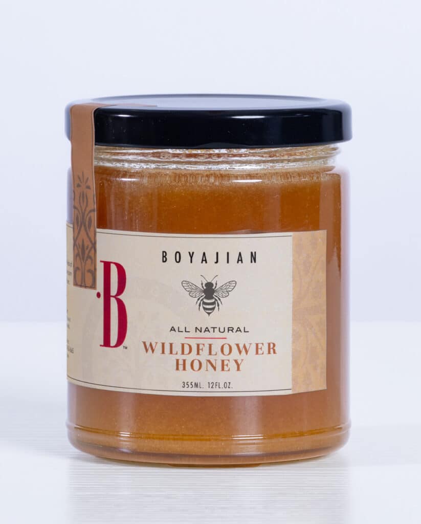 Jar of wildflower honey with label